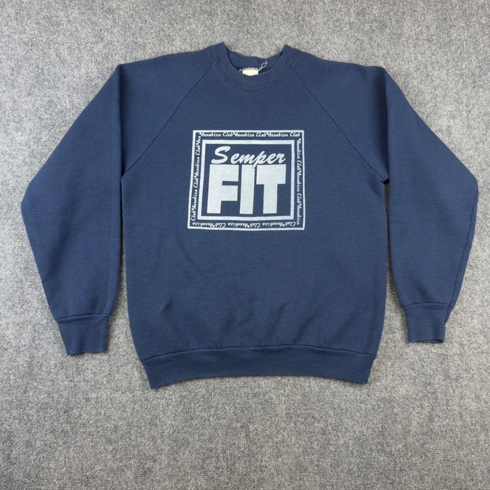 Vintage Fruit of the Loom USMC Semper Fit Aerobics Club Sweatshirt Navy Large L
